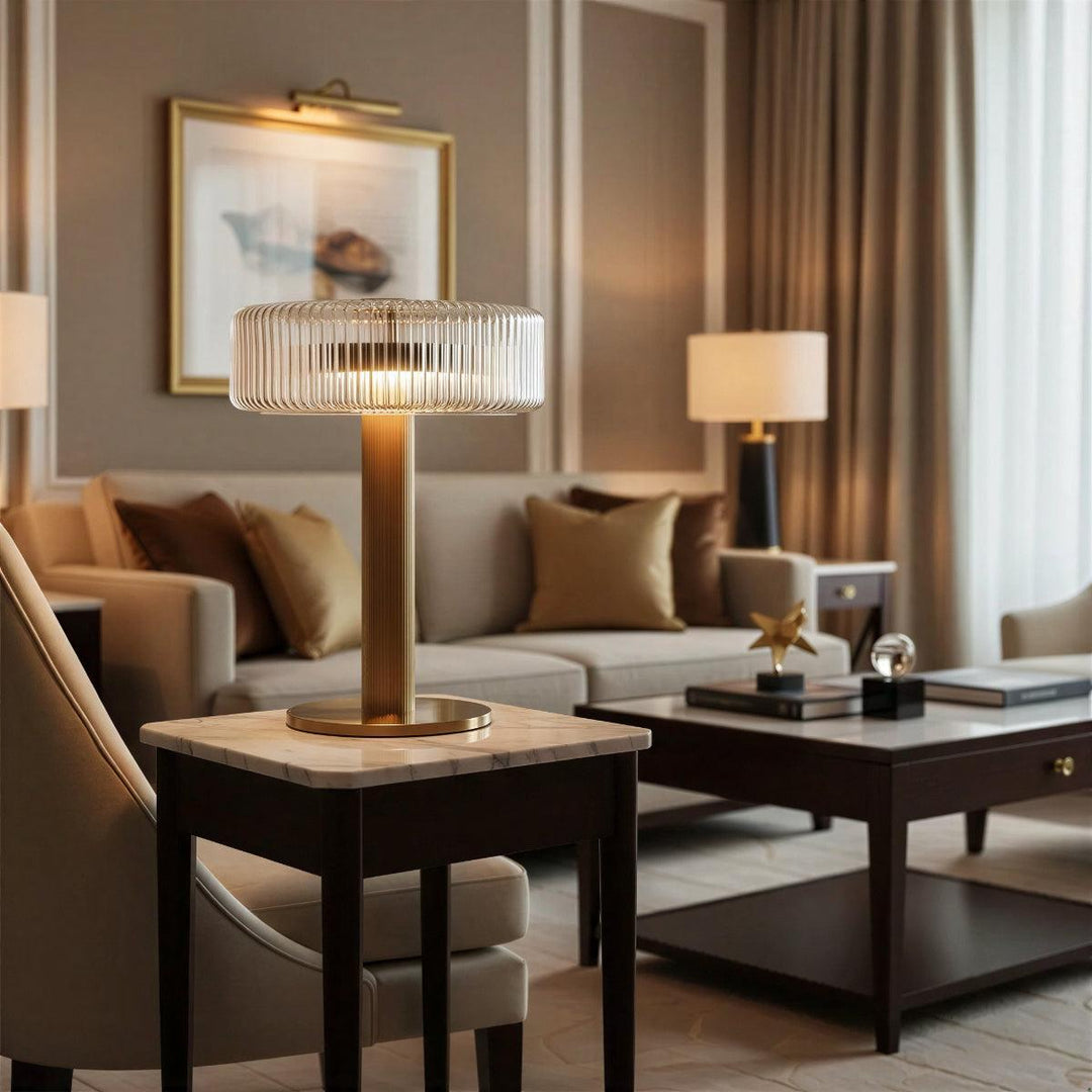 Art Deco Table Lamp With Fluted Glass Architectural Design