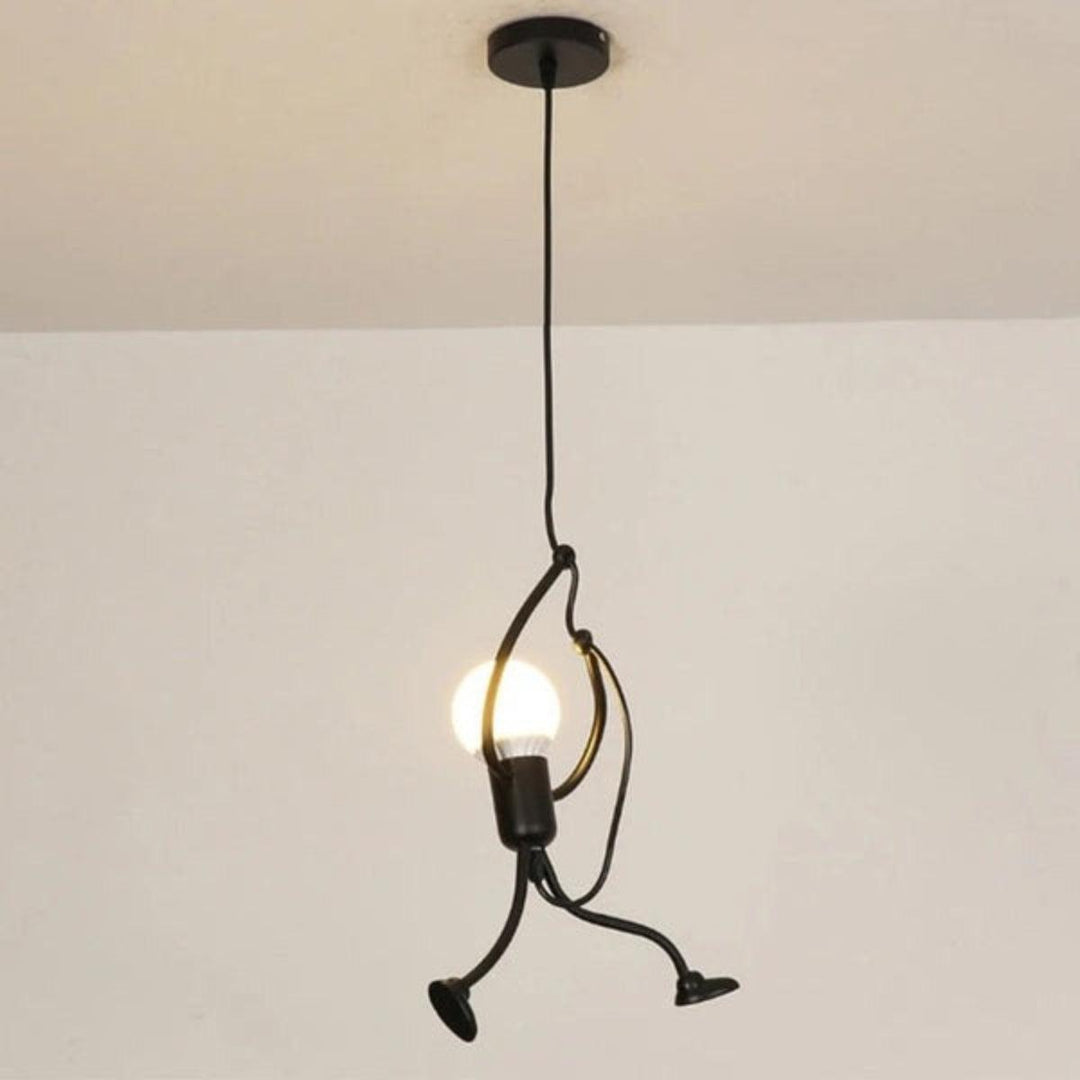 Contemporary Hanging Light Fixture With Climbing Stick Figure Design
