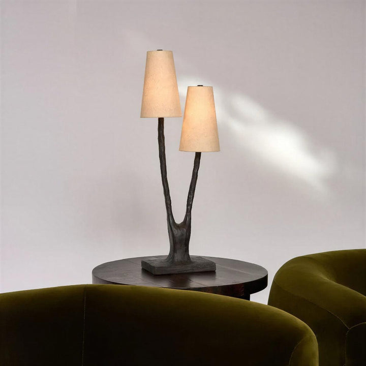 Contemporary Twin Stem Table Lamp With Shades