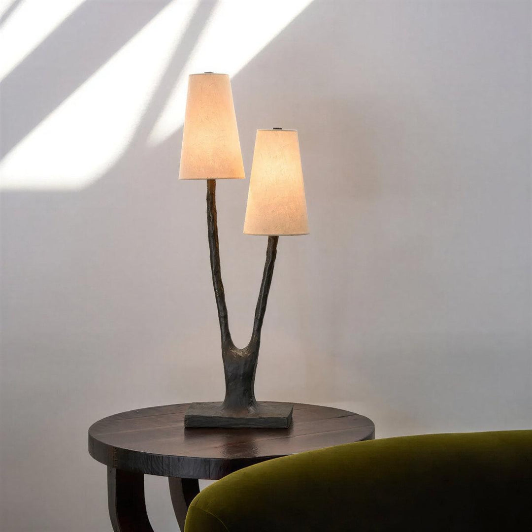 Contemporary Twin Stem Table Lamp With Shades