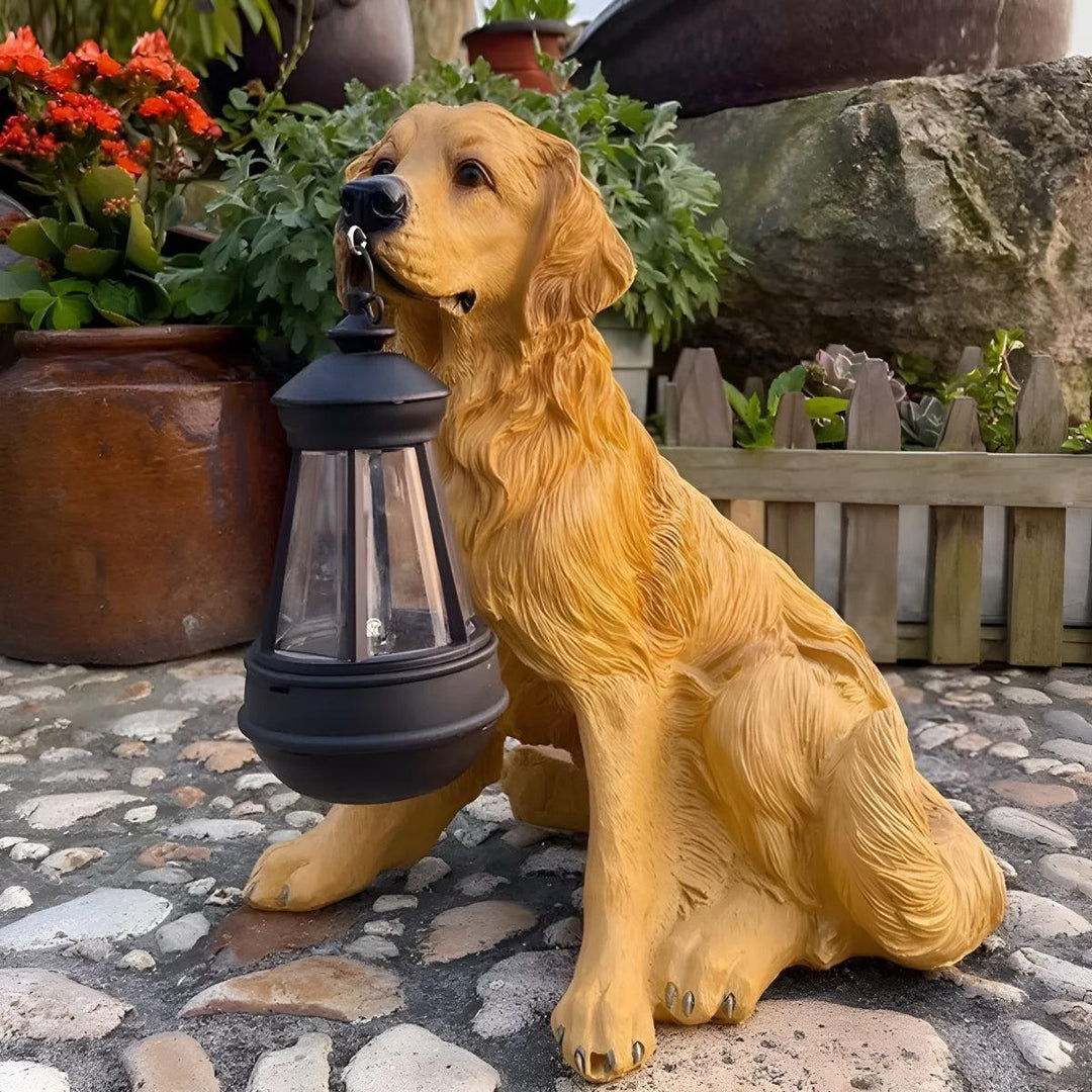 Dog Garden Statue With Solar Powered Lantern Light
