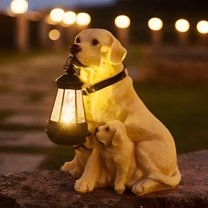 Dog Garden Statue With Solar Powered Lantern Light