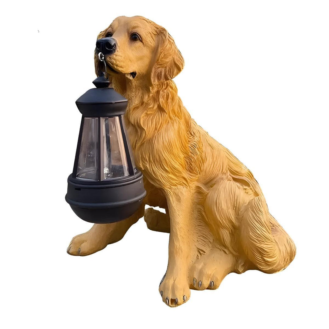 Dog Garden Statue With Solar Powered Lantern Light
