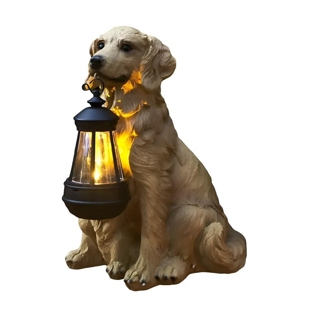 Dog Garden Statue With Solar Powered Lantern Light