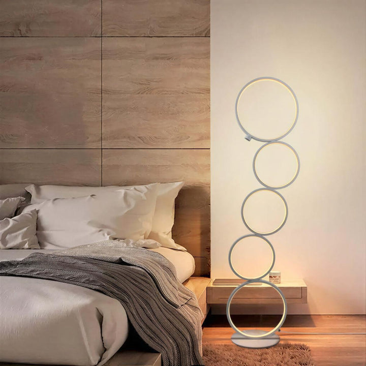 Floor Lamp With Geometric Multi Ring Design And Ambient Lighting