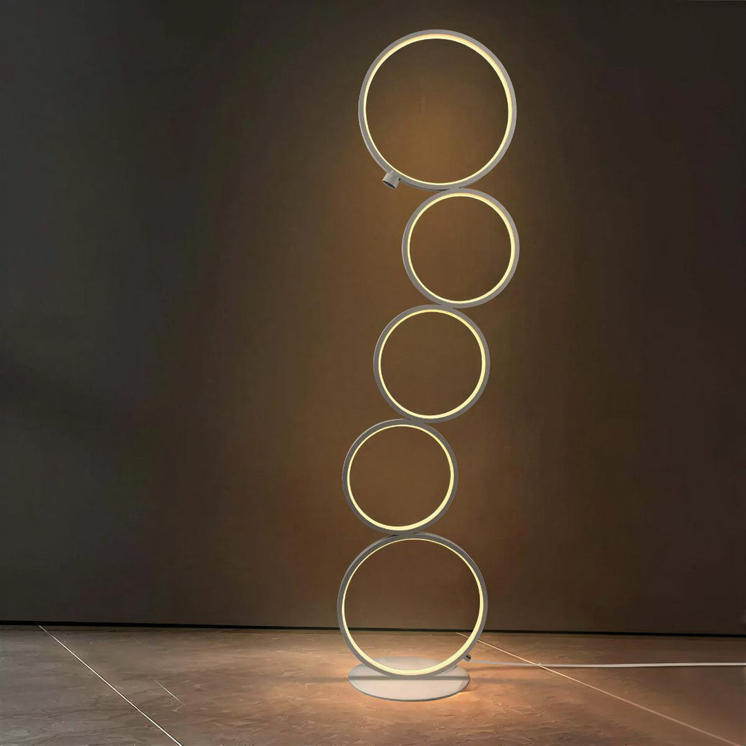 Floor Lamp With Geometric Multi Ring Design And Ambient Lighting