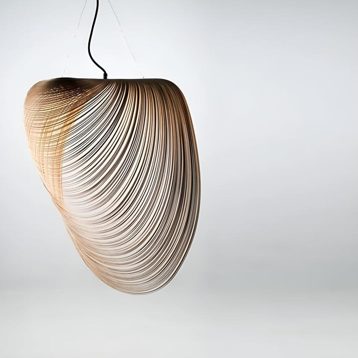 Laser Cut Plywood Pendant Light With Curved Layered Design For Interiors