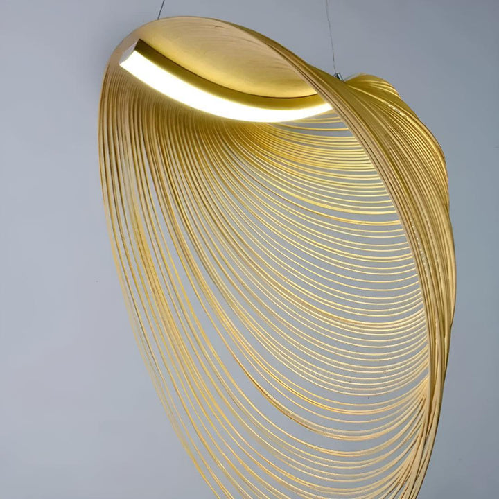 Laser Cut Plywood Pendant Light With Curved Layered Design For Interiors
