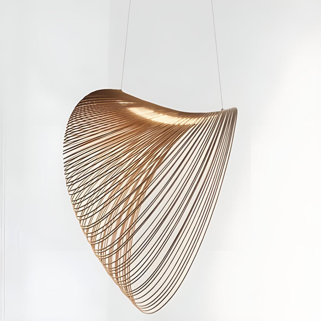 Laser Cut Plywood Pendant Light With Curved Layered Design For Interiors