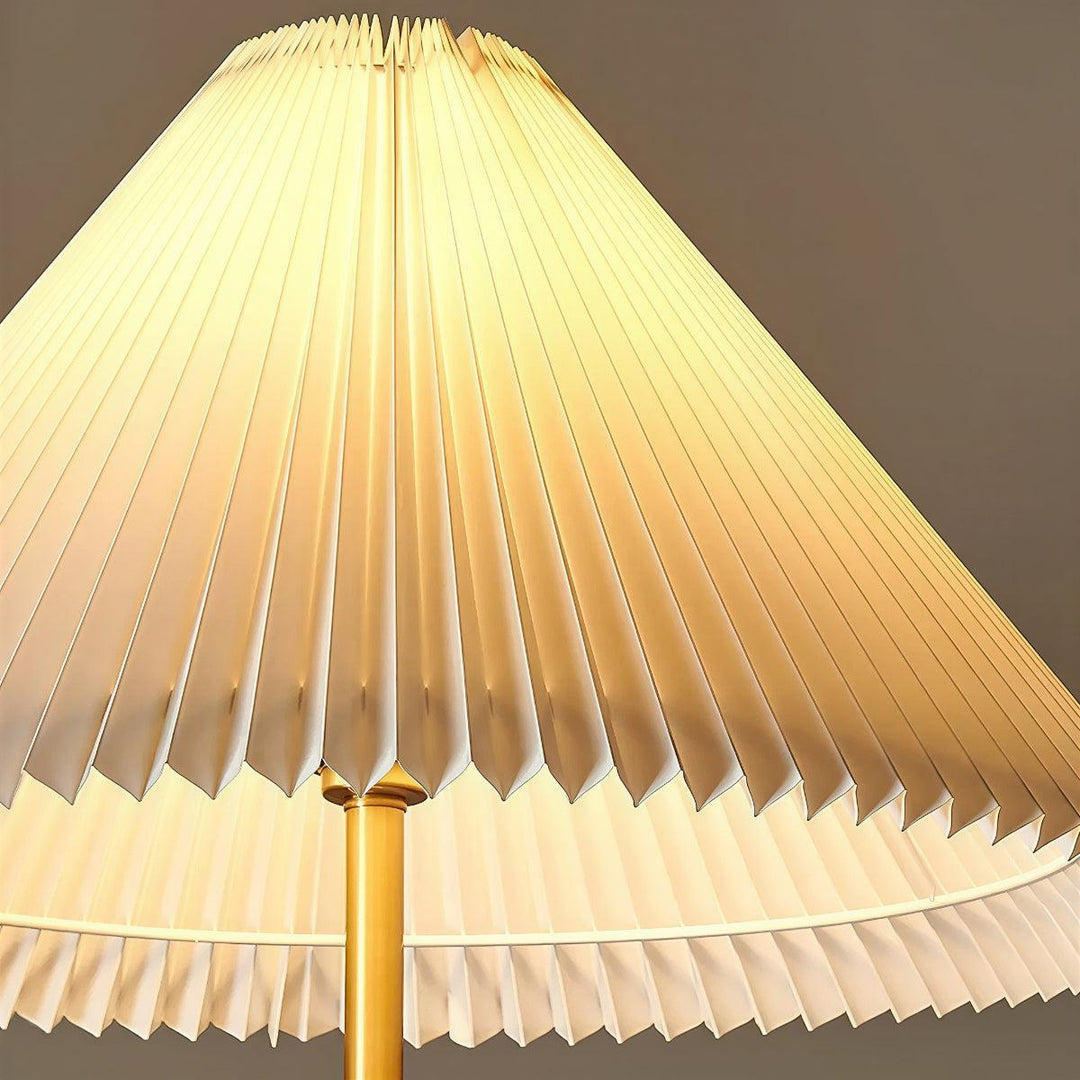 Mid Century Wooden Floor Lamp With Pleated Shade