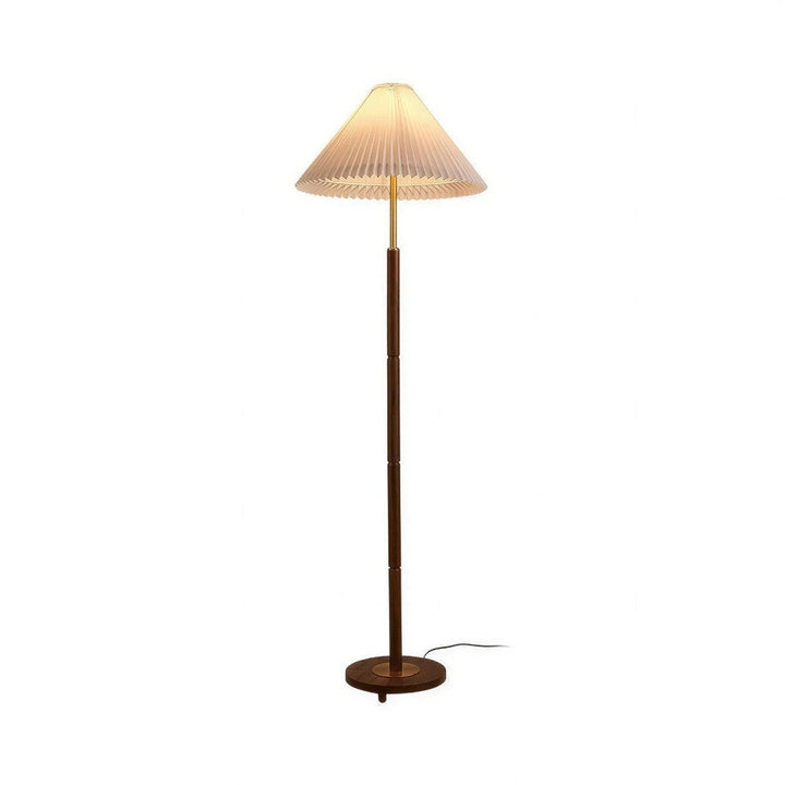 Mid Century Wooden Floor Lamp With Pleated Shade