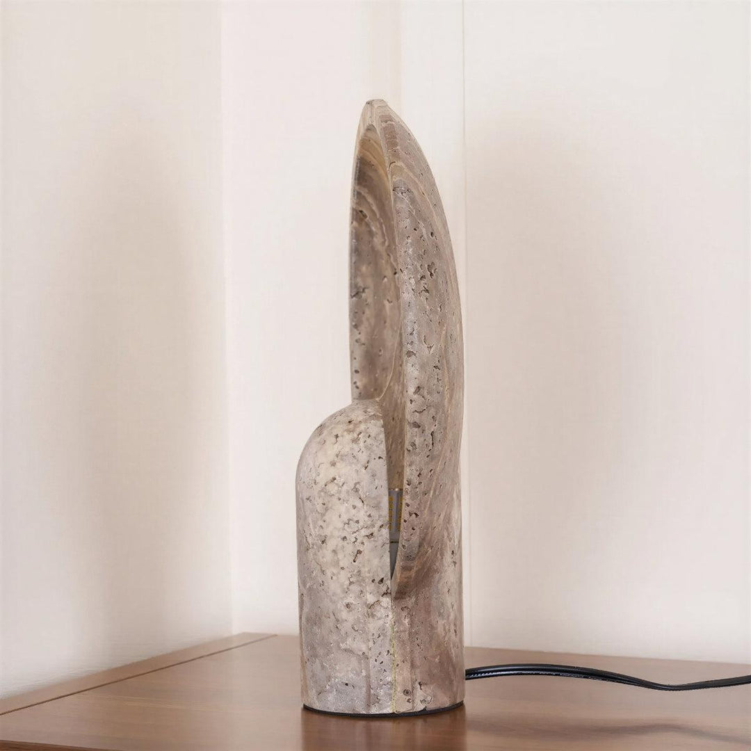Modern Stone Bowl Table Lamp With Circular Eclipse Backlighting