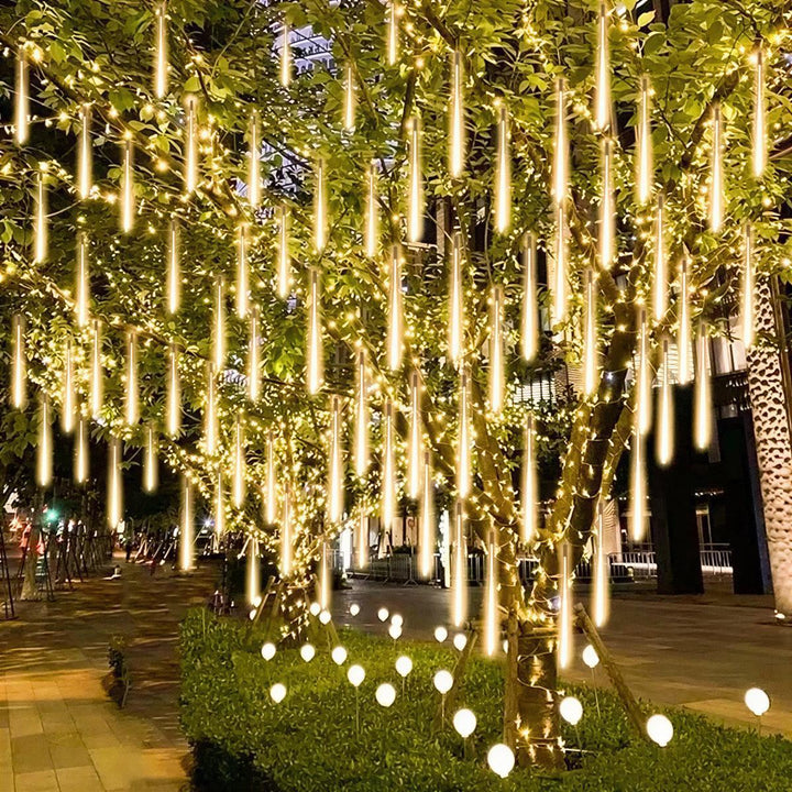 Outdoor Solar String Lights With Meteor Shower Design For Garden Trees