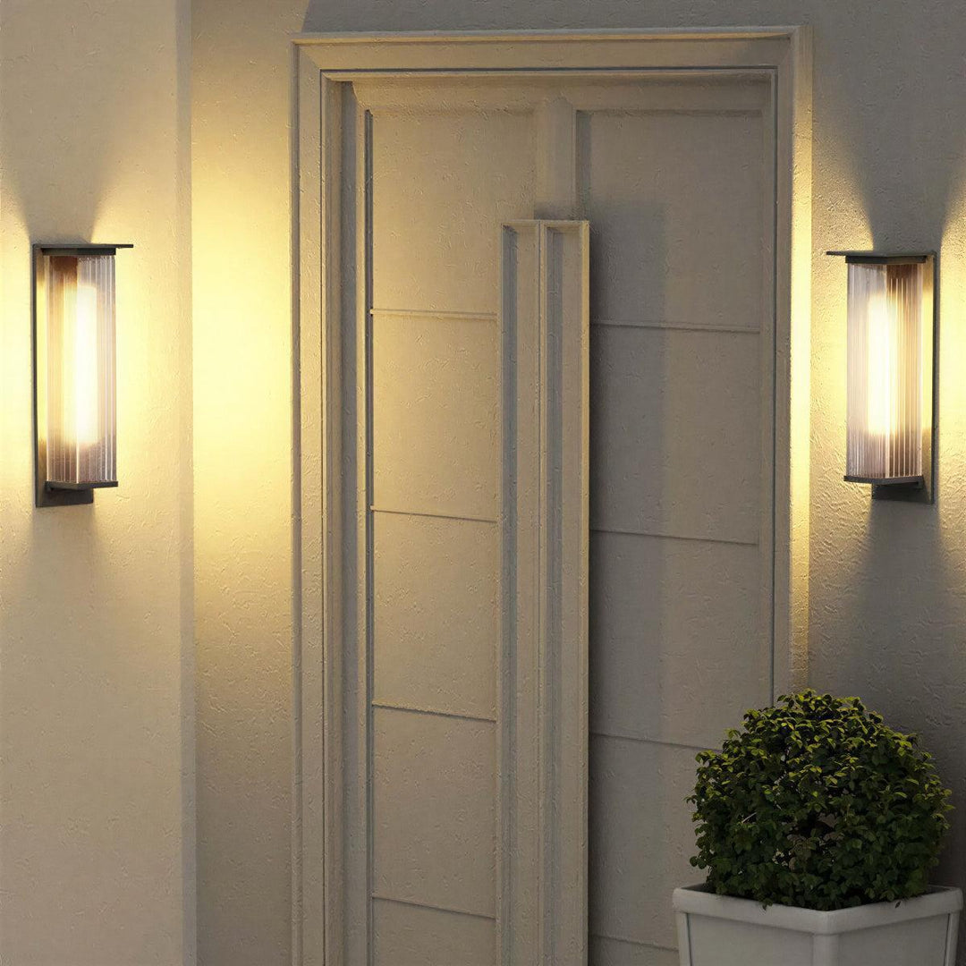 Outdoor Wall Light With Architectural Rectangular Ribbed Box