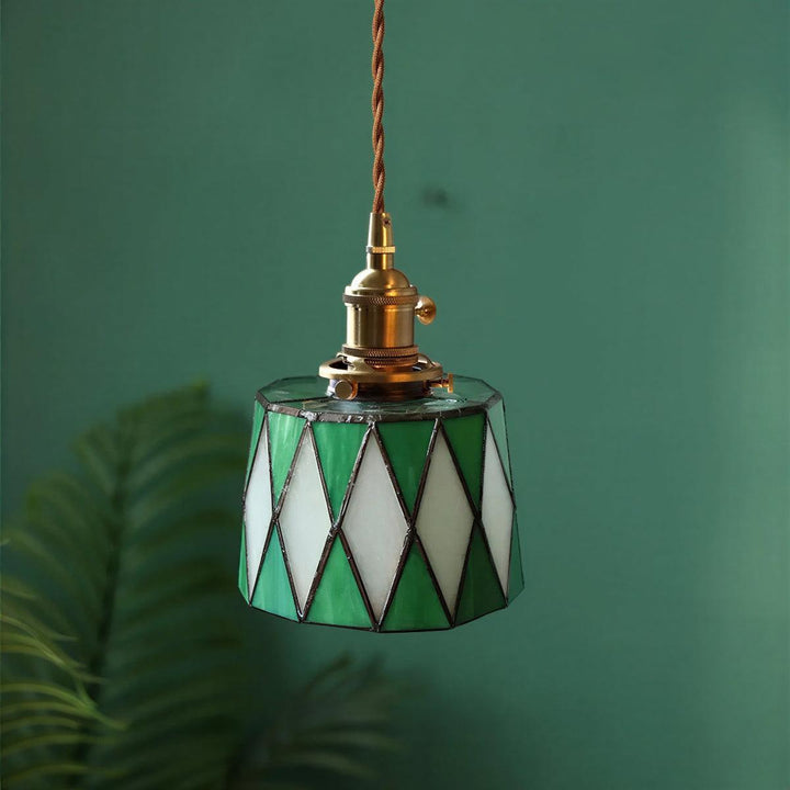 Pendant Light With Vintage Stained Glass Shade