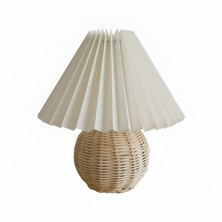 Rattan Table Lamp With Pleated Shade And Textured Base