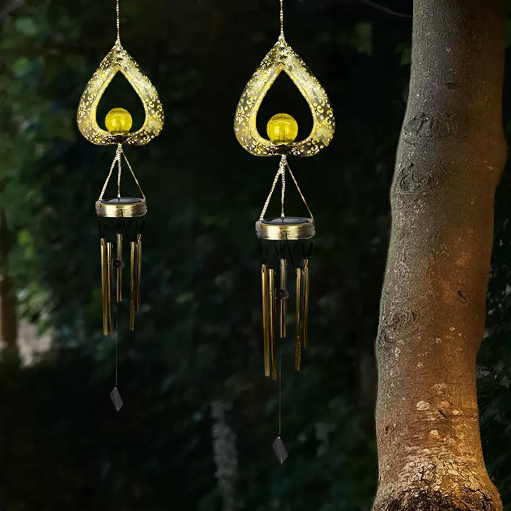 Solar Garden Light With Hanging Heart Wind Chime Lantern