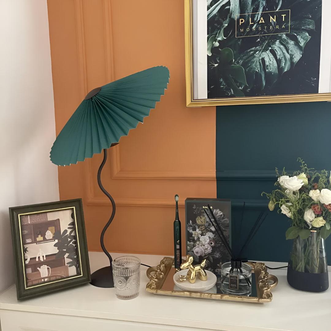 Squiggly Bedside Table Lamp With Nordic Style Pleated Shade