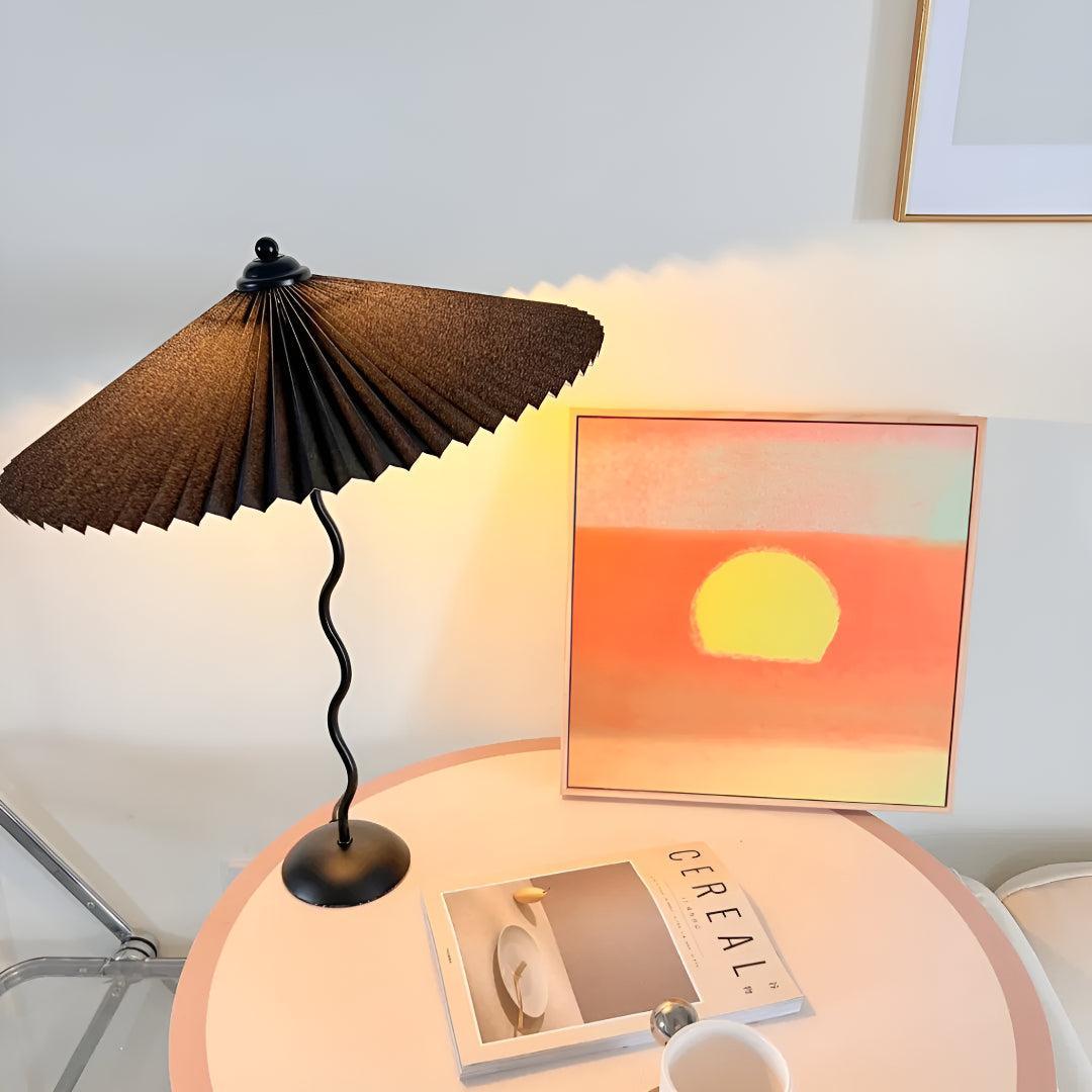 Squiggly Bedside Table Lamp With Nordic Style Pleated Shade