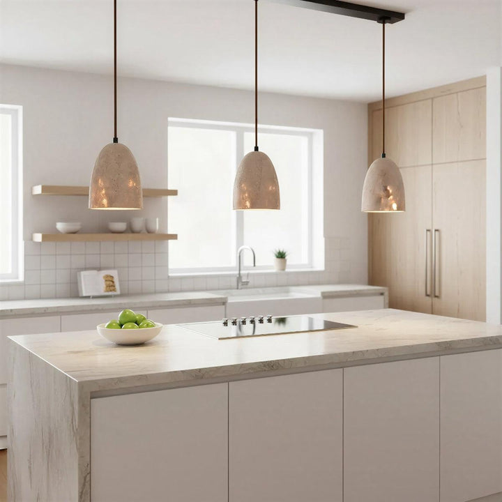 Stone Styled Kitchen Island Pendant Light With Warm Glow