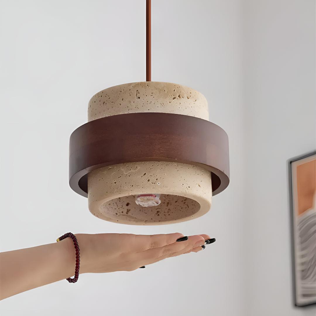 Travertine Pendant Light With Cylindrical Design