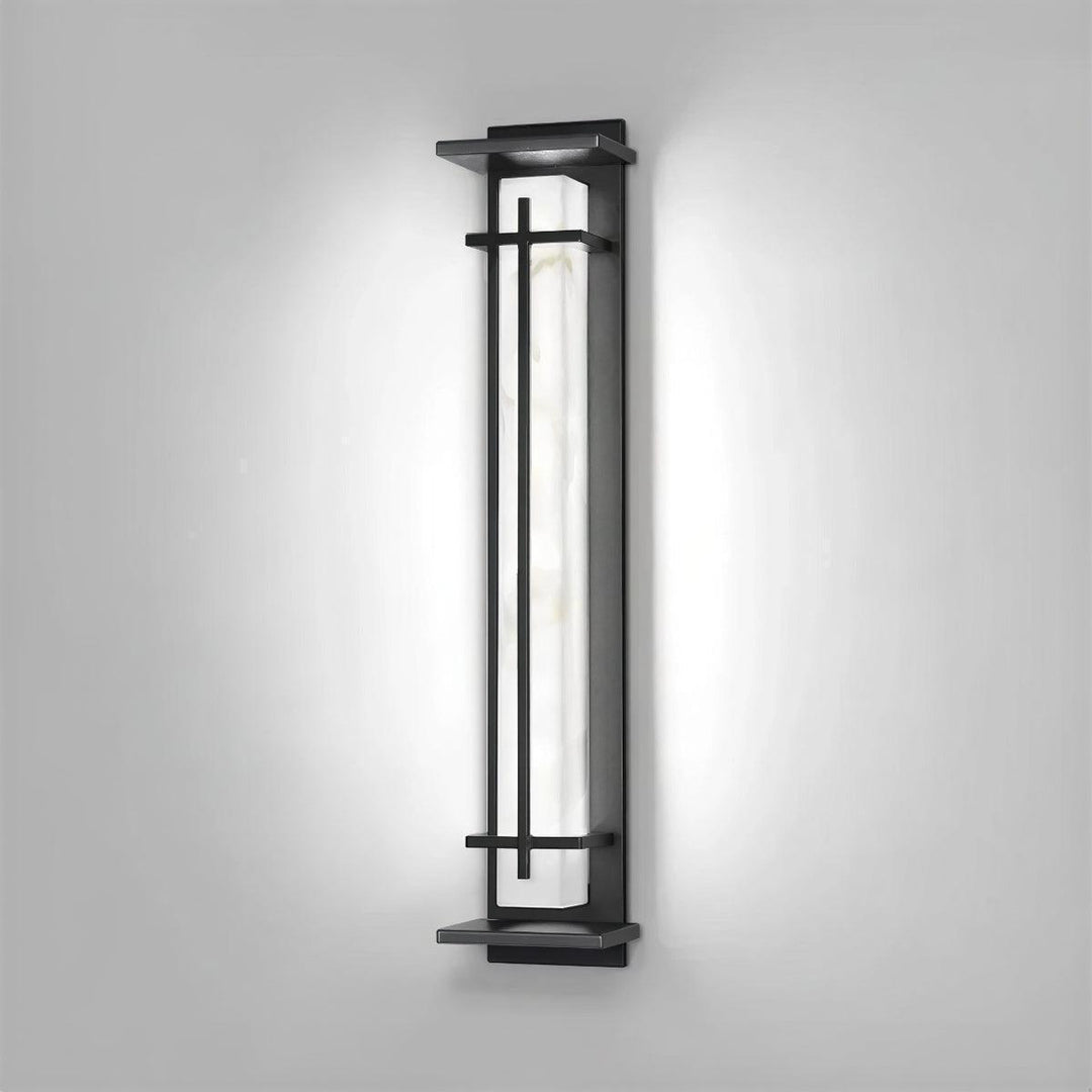 Vertical Exterior Alabaster Wall Sconce Light With Modern Architectural Cage